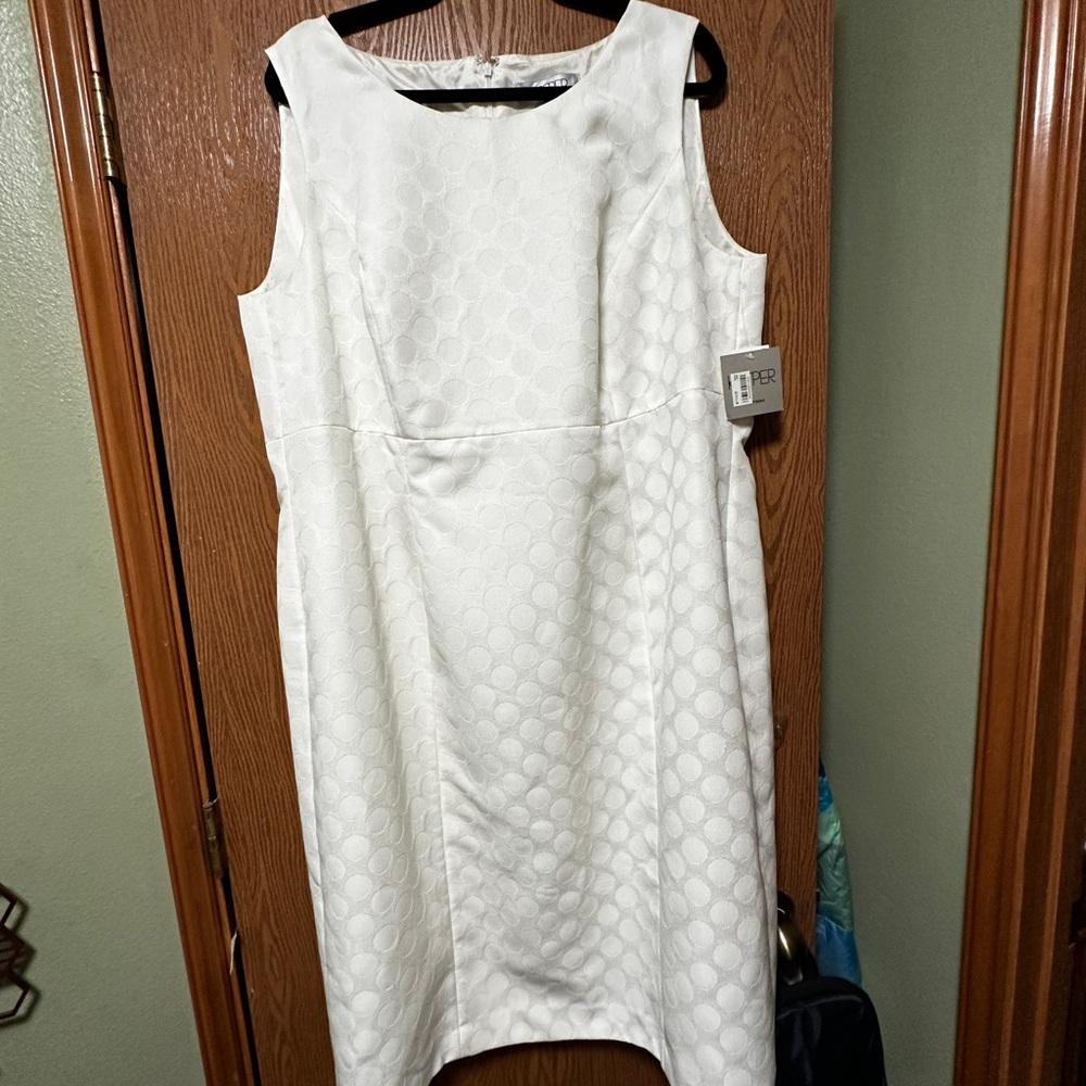 White on White Polka Dot Mod Sheath Dress